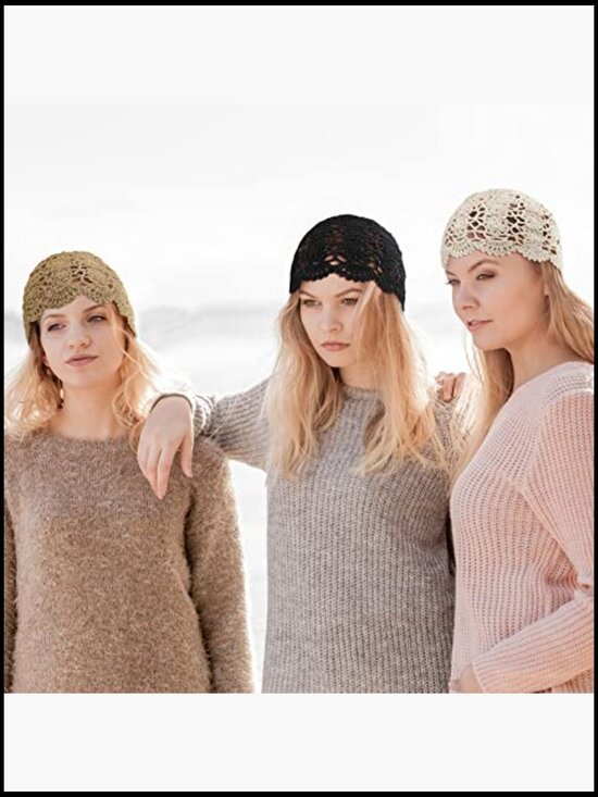 3 Crochet Slouchy Beanies Handmade Knit Floral Skull Cap Stretchy Lightweight main image 4